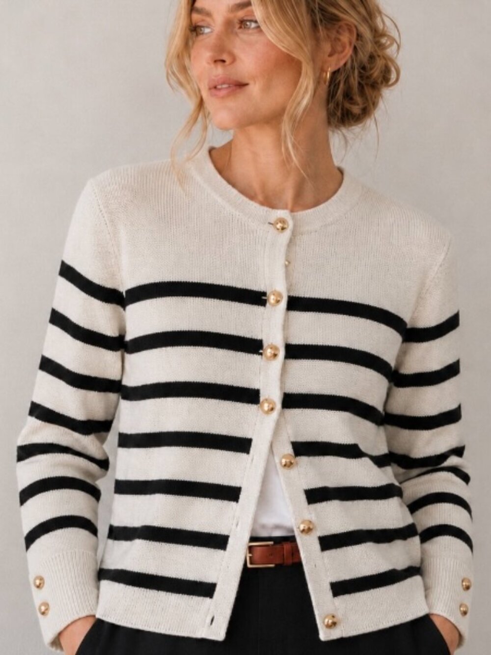 H & M women's black and cream cardigan Size S/Med business casual